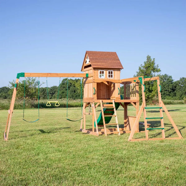 Backyard discovery montpelier play centre set with wooden swing set
