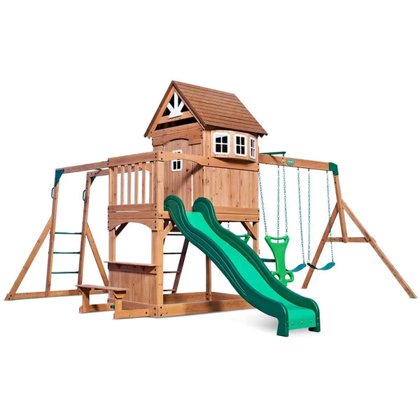 Backyard discovery montpelier play centre set with swing bars and super speedy slide