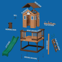 Backyard discovery echo heights wooden play structure with slide and play house