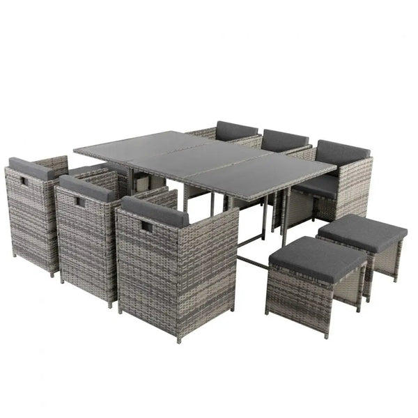 Outdoor dining set with table, chairs, and bench in bali 11pc rattan collection