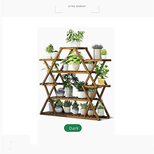 Bamboo multilayer plant shelf stand - dark wood for displaying plants