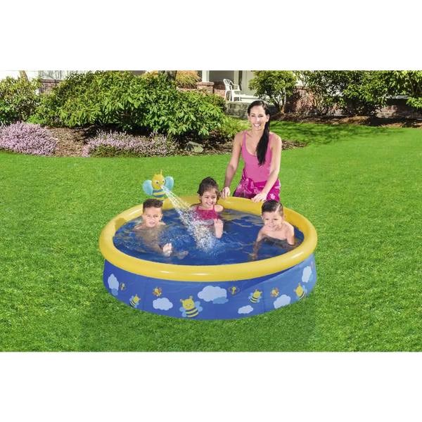 Bestway h2ogo my first fast set spray pool for kids with woman and two children playing in pool