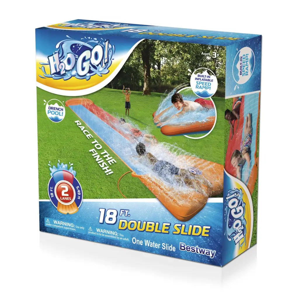 Bestway kids h20go double water slide - 5.5m: fun inflatable water slide for kids