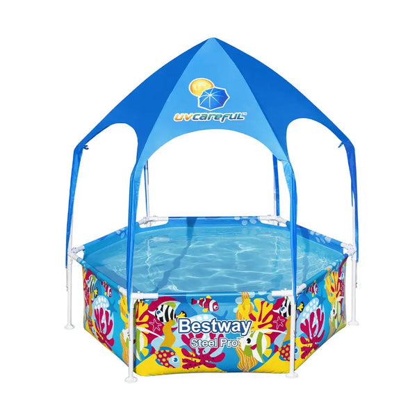 Bestway kids pool with canopy, steel frame play pool 183x51cm - rust-resistant metal frames, 930l capacity