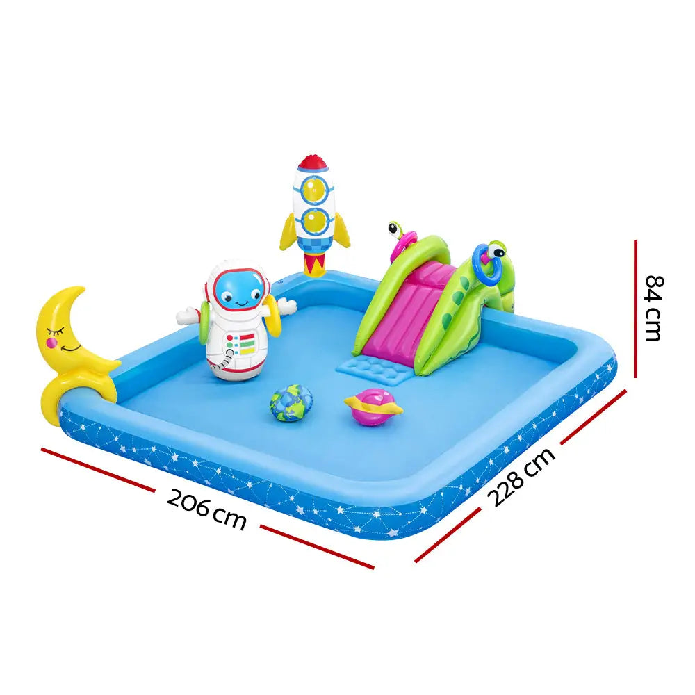 Bestway kids pool 228x206x84cm inflatable above ground swimming play pools 308l with water play mat and garden hose connection