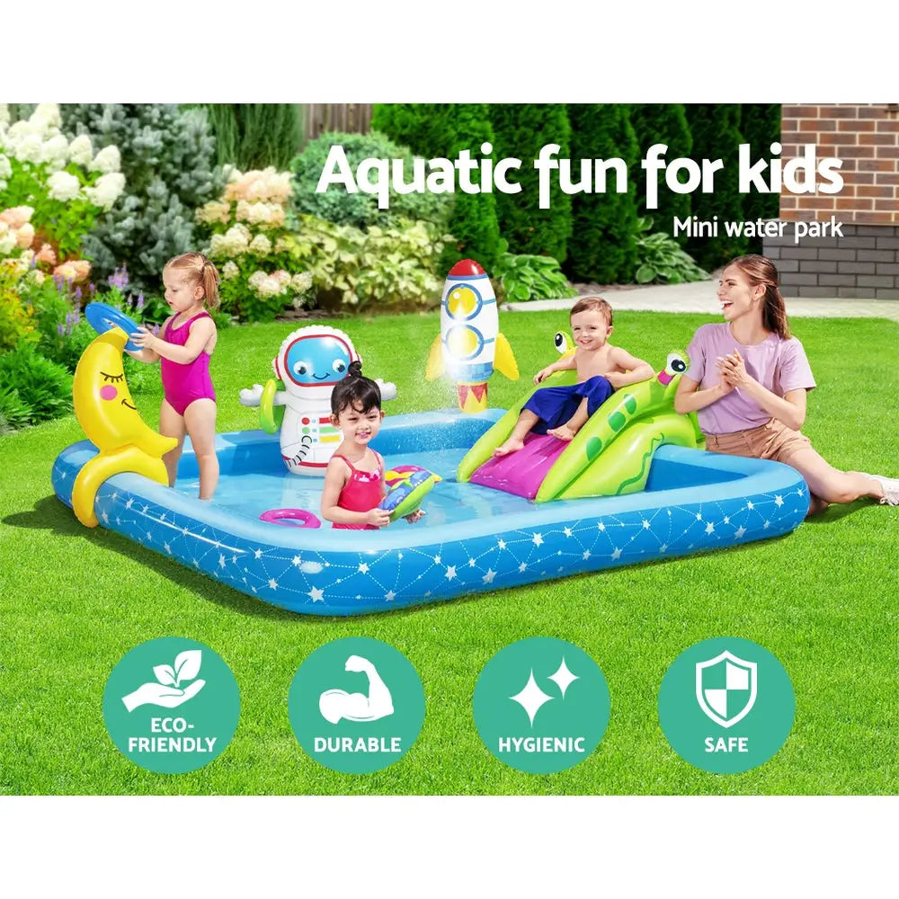 Bestway kids pool 228x206x84cm inflatable above ground swimming play pools 308l with inflatable water park and garden hose connection