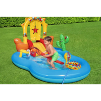Bestway® wild west kids inflatable above ground swimming pool: boy playing with toy in pool