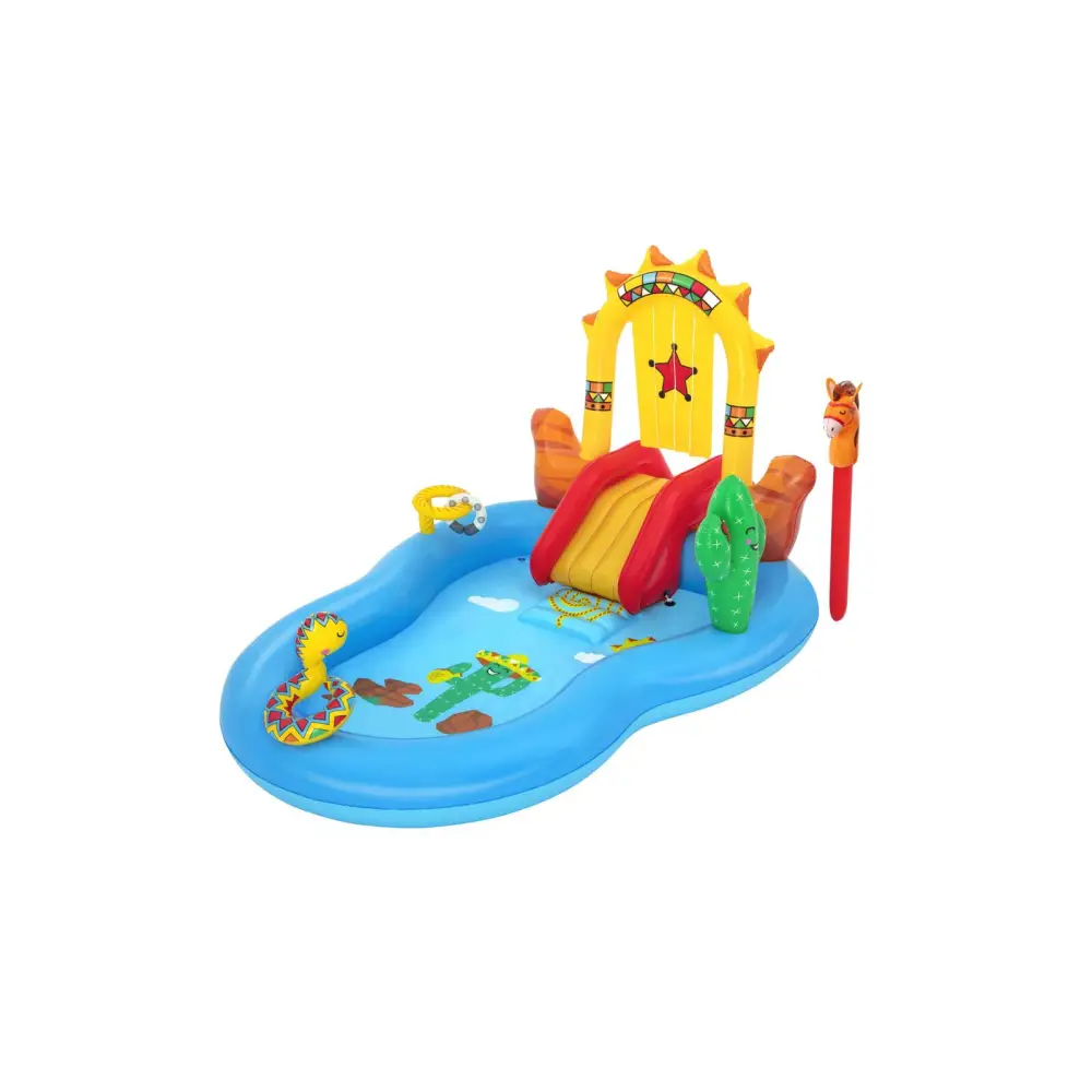 Bestway wild west kids inflatable above ground swimming pool with toy boat on water