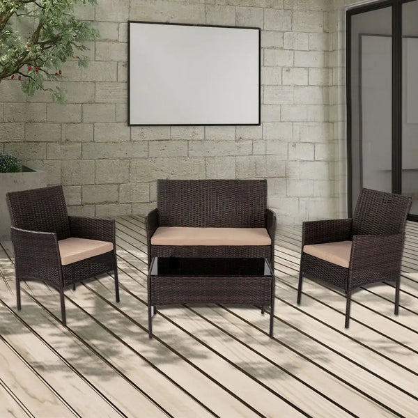 Breeze 4-piece outdoor lounge set with brown wicker chair and two chairs