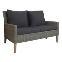 Grey wicker 2-seater sofa with cushions in byron 3pc rattan outdoor lounge set