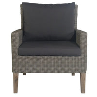 Gray wicker lounge set with 2-seater sofa and arm chairs in hampton style by byron