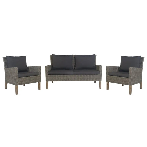 Byron 3pc rattan outdoor sofa set 2 seater and 2 arm chairs - grey wicker lounge set