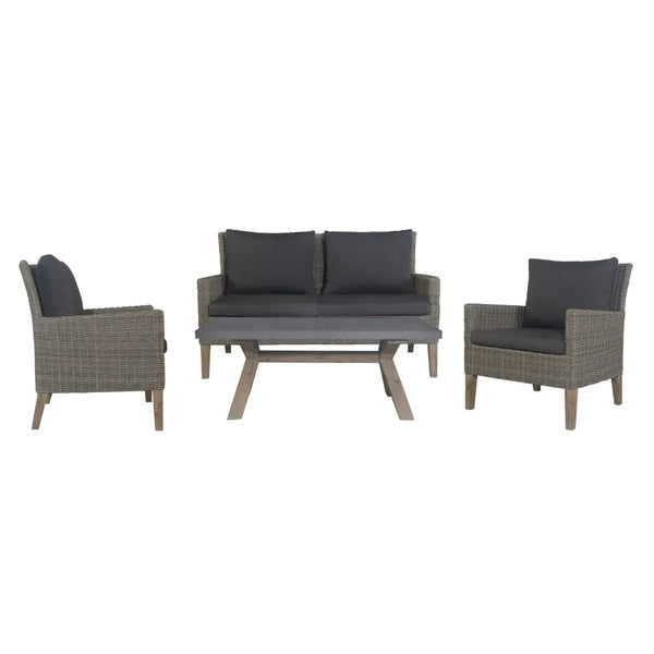 Grey wicker lounge set with 2 chairs and coffee table by byron 4pc rattan outdoor sofa set