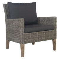 Gray wicker chair with black cushion from byron 4pc rattan outdoor sofa set with coffee table