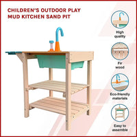 Children’s outdoor play kitchen island with sink and sand pit, perfect for small garden areas