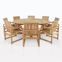 Coastal teak outdoor round dining table set with 8 chairs - natural 1
