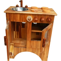 Combo wooden stove and sink with metal bowl for stylish kitchen corner equipment