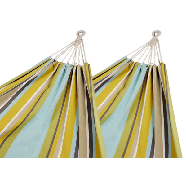 Corban aqua hammock multicoloured stripes - two yellow and blue striped bags hanging from a string