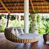 Courtyard outdoor rattan open-air swing chair with attached table - natural brown or white 1