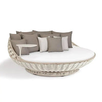 Courtyard outdoor rattan open-air swing chair with attached table - natural brown or white 6