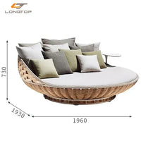 Courtyard outdoor rattan open-air swing chair with attached table - natural brown or white 7