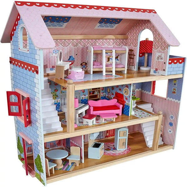 Interactive doll cottage with furniture on white background - doll cottage with furniture for kids (model 1)