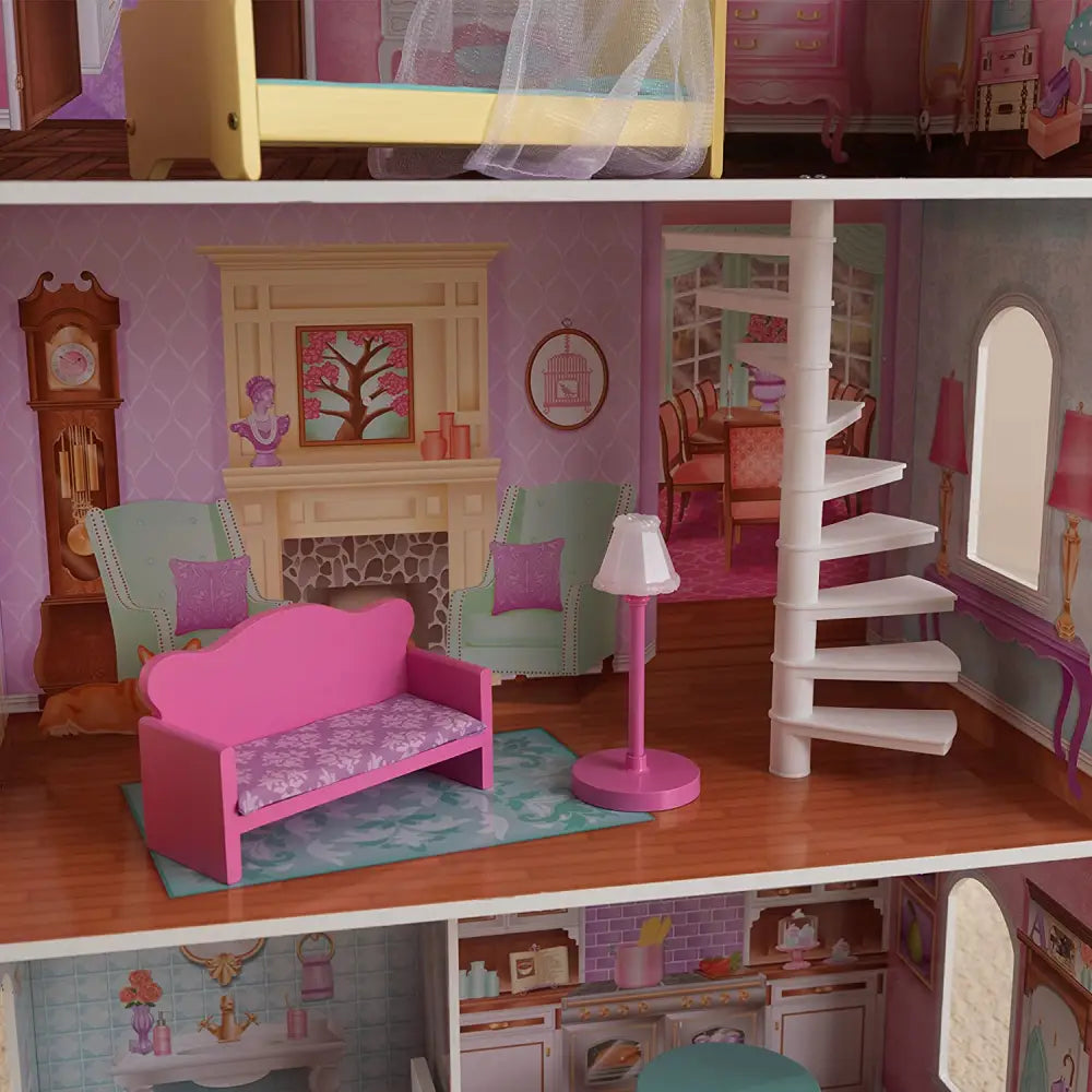 Dollhouse with furniture for kids - the perfect place for young imaginations with a hanging chandelier