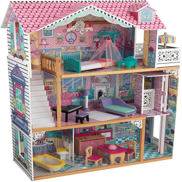 Dollhouse with furniture for kids 120 x 88 x 40 cm (model 3) - offers three levels and four spacious rooms