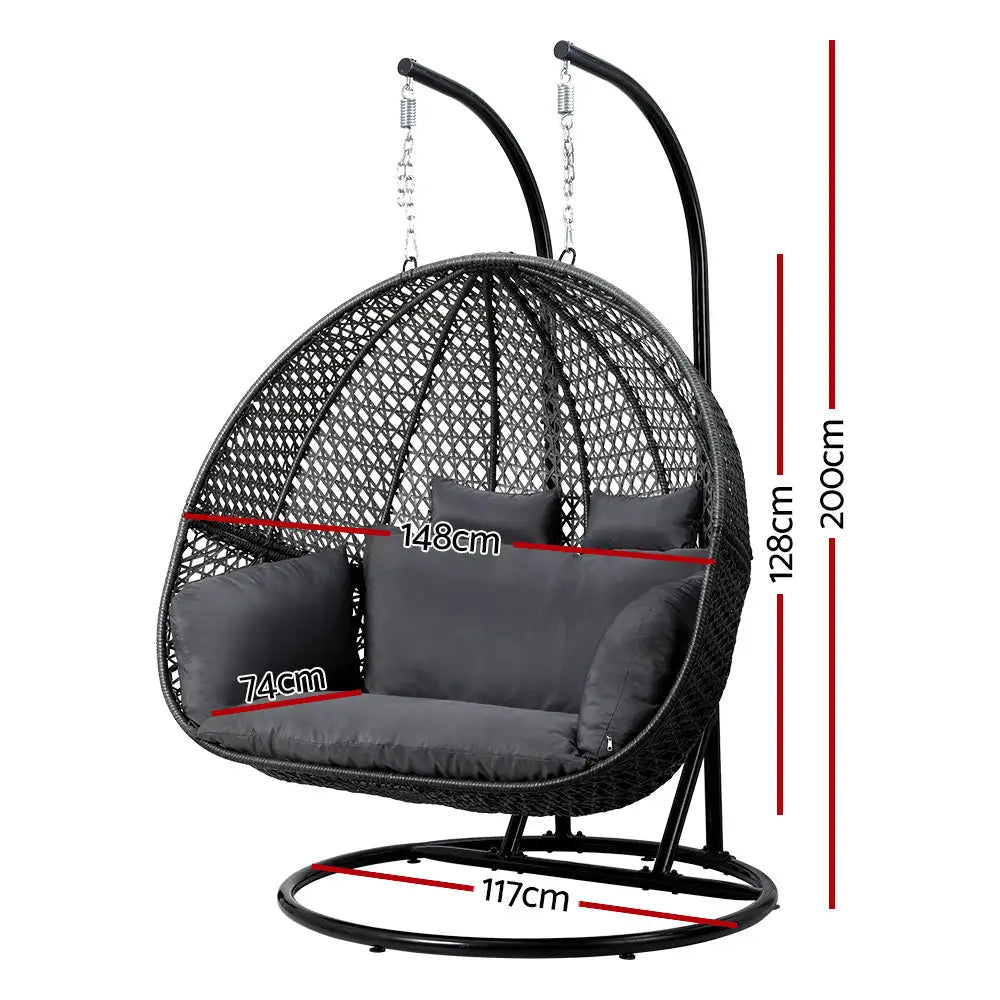 Double hanging egg chair with stand - grey, a stylish addition for any indoor living space