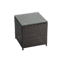 Hand-woven luxury rattan end table with glass top in dreamo delightful 3 piece bistro set, including two soft chairs