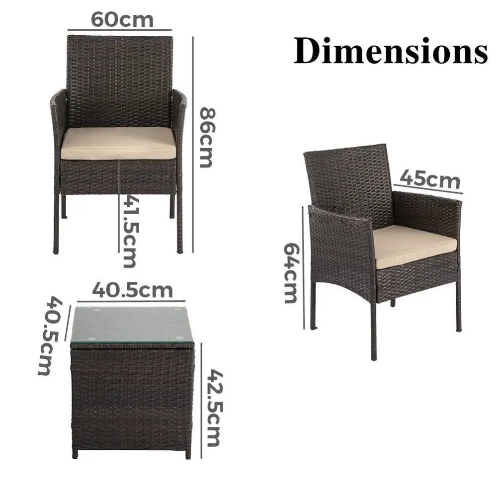 Hand-woven luxury rattan outdoor dining set with two soft chairs - dreamo delightful 3 piece bistro set dimensions