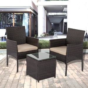 Dreamo delightful 3 piece bistro set outdoor furniture set with luxury rattan table and two soft cushions