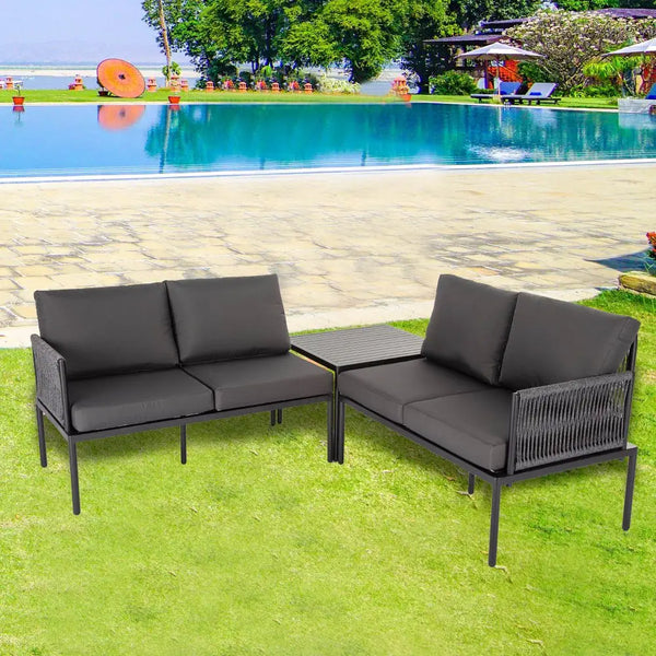 Stylish eden 4-seater outdoor lounge set with coffee table in black and textile-rope design