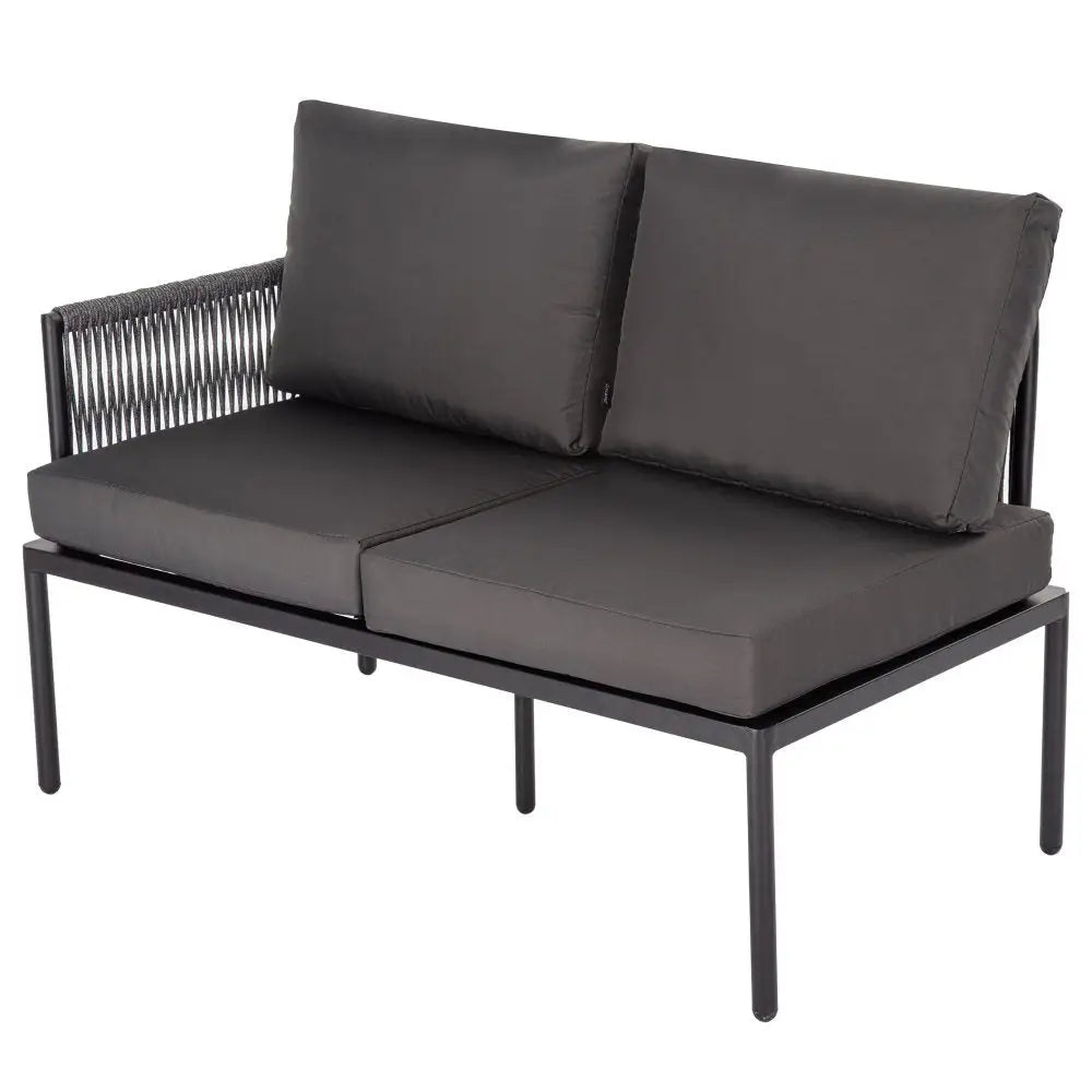 Black outdoor sofa with two cushions - eden 4-seater outdoor lounge set with coffee table in modern rope design