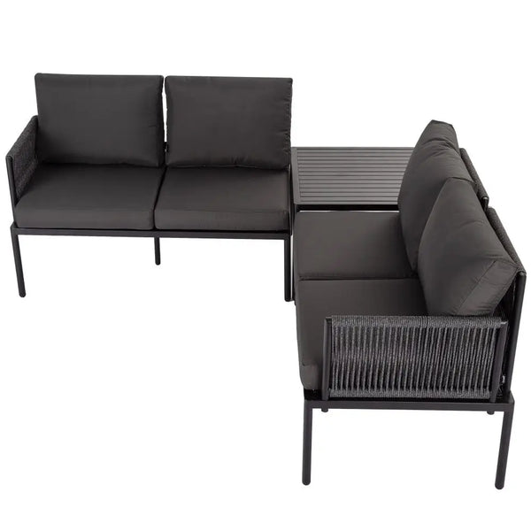 Modern 4-seater outdoor lounge set in black with rope design for stylish outdoor area