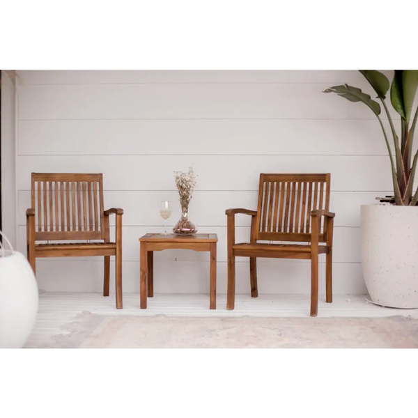 Teak chairs with plant in background - espanyol chairs and table outdoor deck set