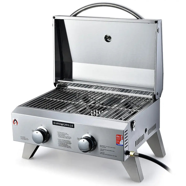 Eurogrille 2-burner stainless steel portable gas bbq grill with handle