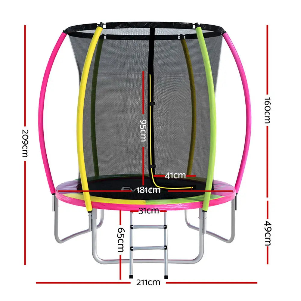 Everfit 6ft Kids Round Trampoline Rebounder - Multicolour