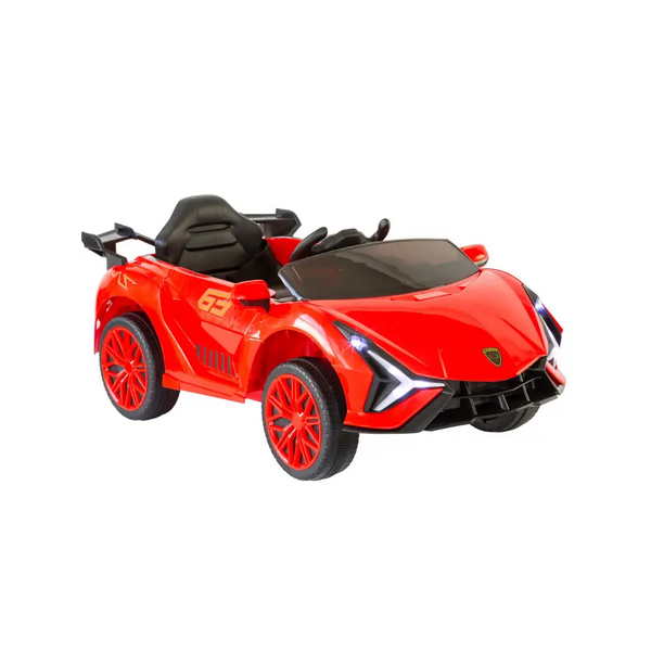 Red ferrari-inspired electric ride-on car with remote control and black seat