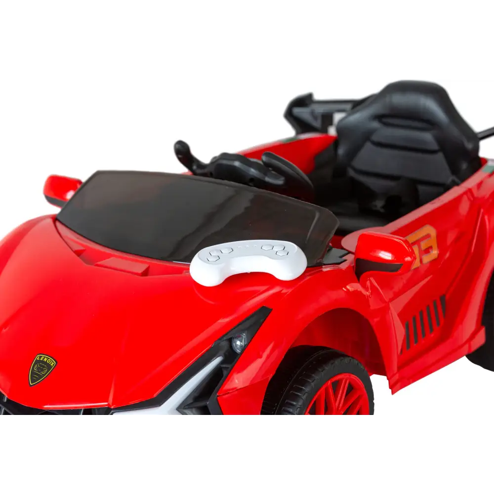 Ferrari inspired 12v ride-on electric car with remote control - red, featuring a red toy car with a black seat
