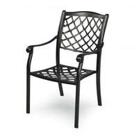 Black metal outdoor dining chair with lattice pattern - fiji metal outdoor dining chairs with cushions (1 pair)