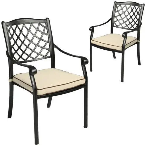 Fiji metal outdoor dining chairs - black and beige patio chairs