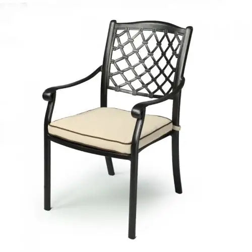 Fiji metal outdoor dining chairs with cushions - black/beige