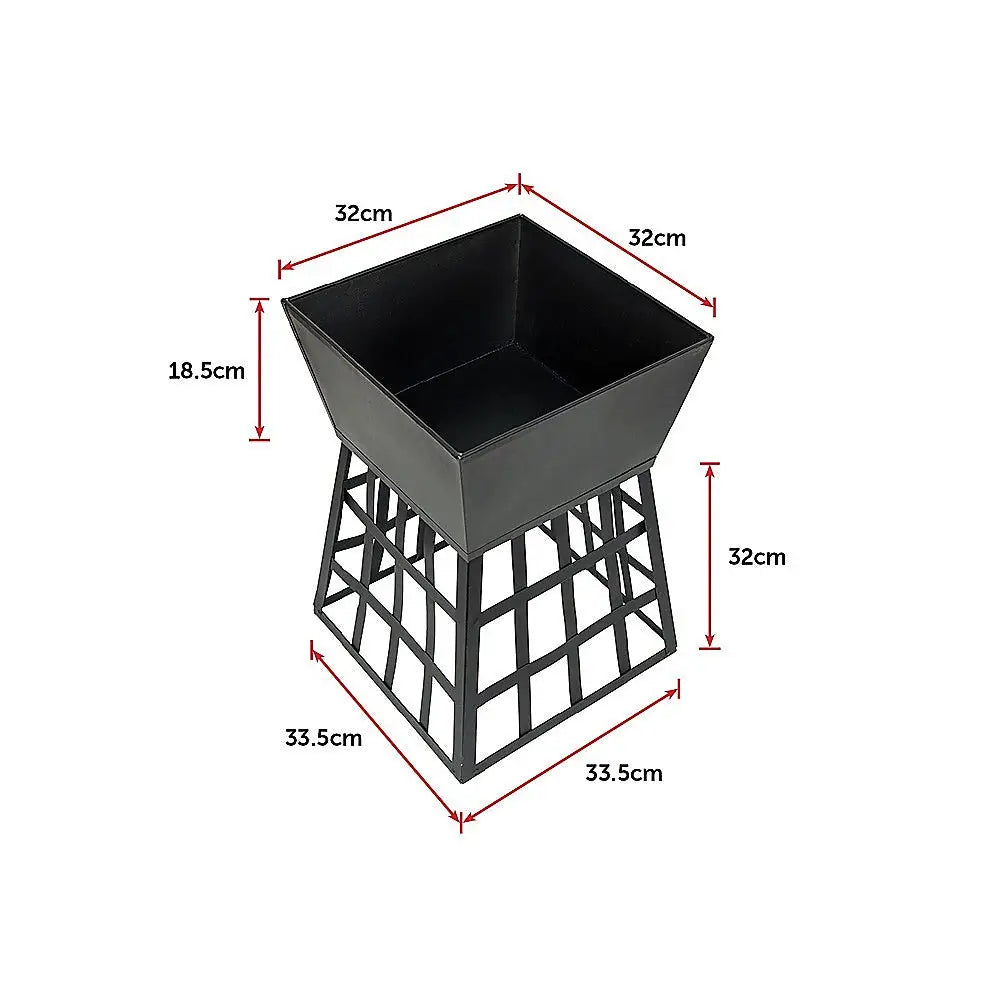 Dimensions of black stool for fire pit square log patio garden heater outdoor table top bbq
