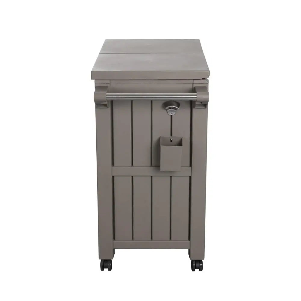 Gray bar serving cart with drawer and door, garden bar serving cart with cooler (taupe)