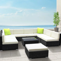 Gardeon 10 pcs outdoor sofa set with white cushion and storage cover