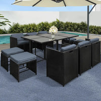 Gardeon 11pc outdoor dining set wicker - black wicker table and chairs