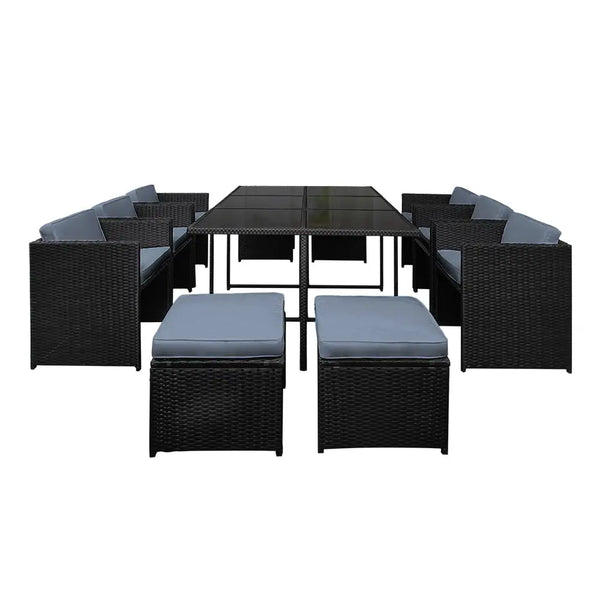 Gardeon 11pc outdoor dining set wicker with table and chairs