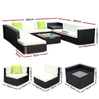 Gardeon 11pc outdoor sofa set with tempered glass coffee table and corner table, 75cm x 60cm
