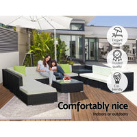Woman sitting on patio with umbrella - gardeon 12pc sofa set outdoor furniture wicker w/wo storage cover